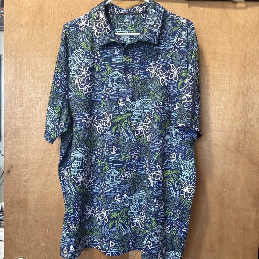 Rorie Whelan golf polo men's Extra Large Floral, Blue Design Collared Nice Cpix